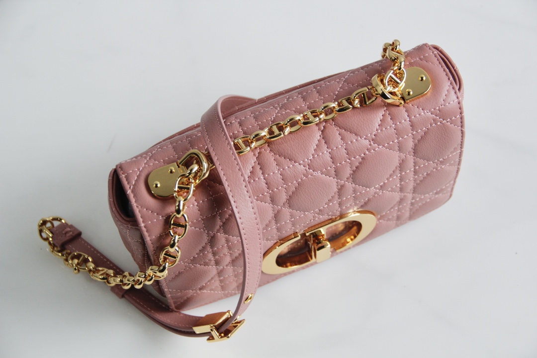 Small Dior Caro Bag Blush Supple Cannage Calfskin